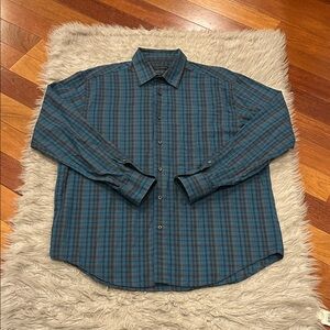 Kenneth Robert’s Wrinkle Resistant Blue And Gray Cotton Plaid Men's Shirt